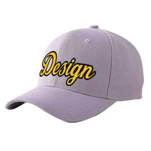 Custom Gray Gold-Black Curved Eaves Sport Design Baseball Cap