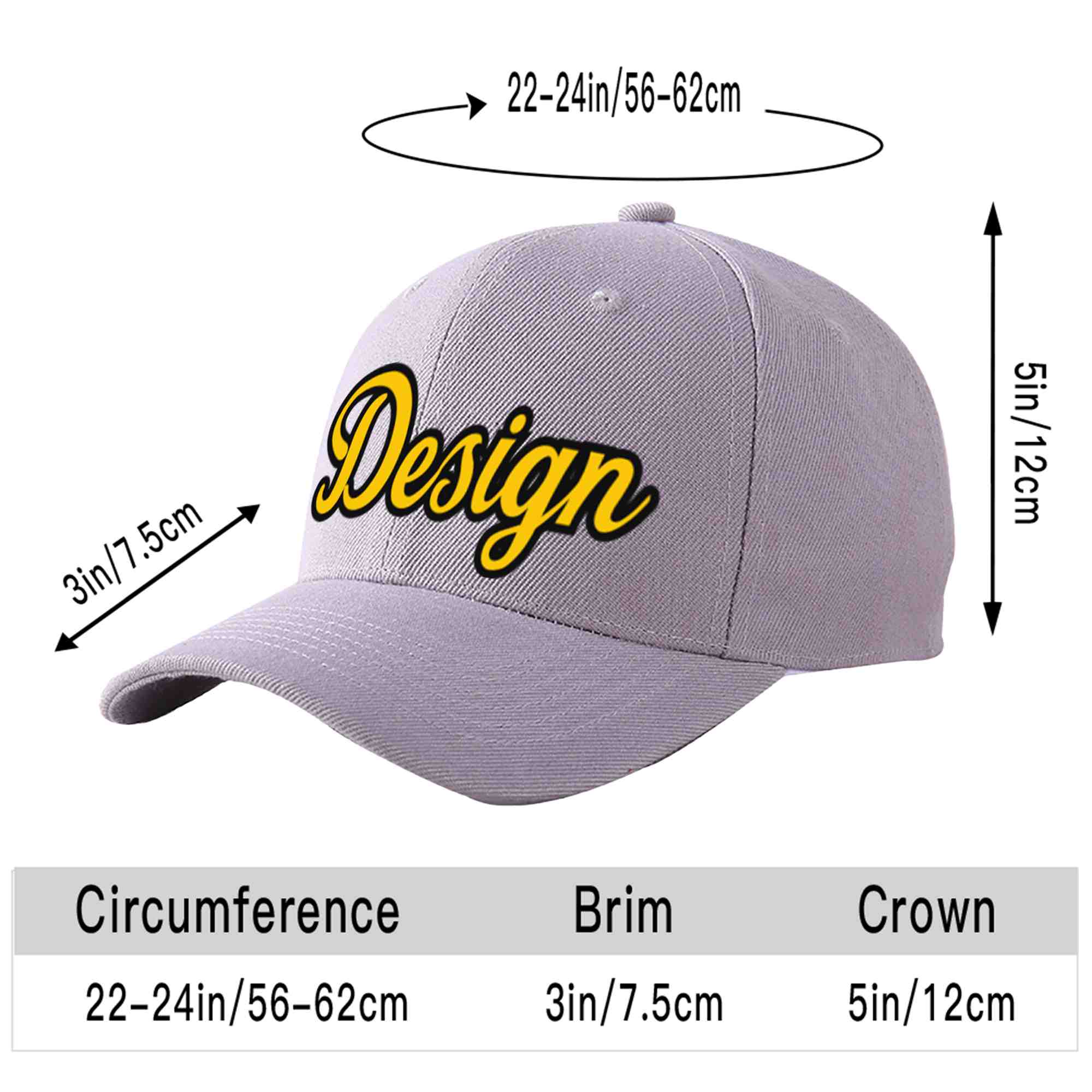 Custom Gray Gold-Black Curved Eaves Sport Design Baseball Cap