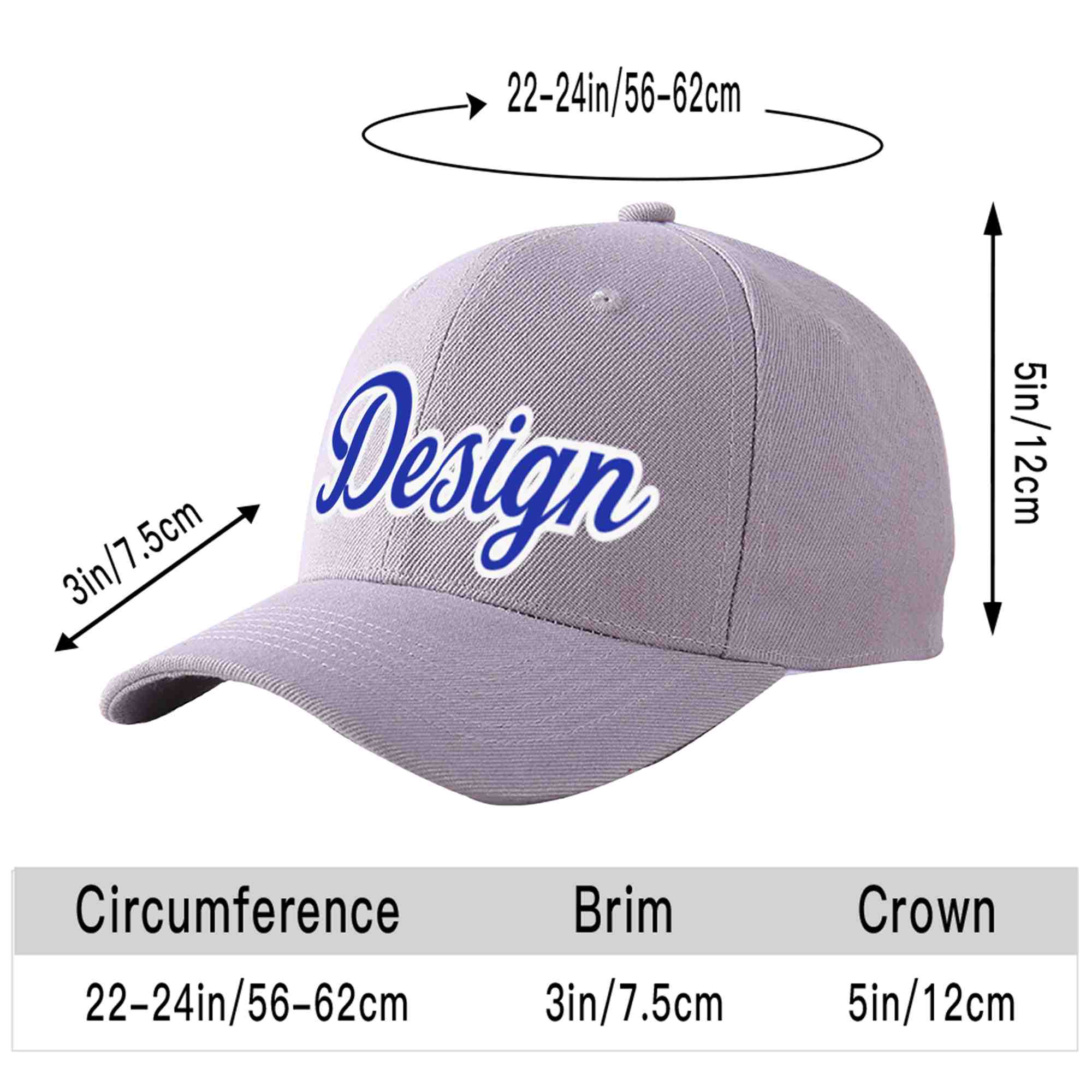 Custom Gray Royal-White Curved Eaves Sport Design Baseball Cap