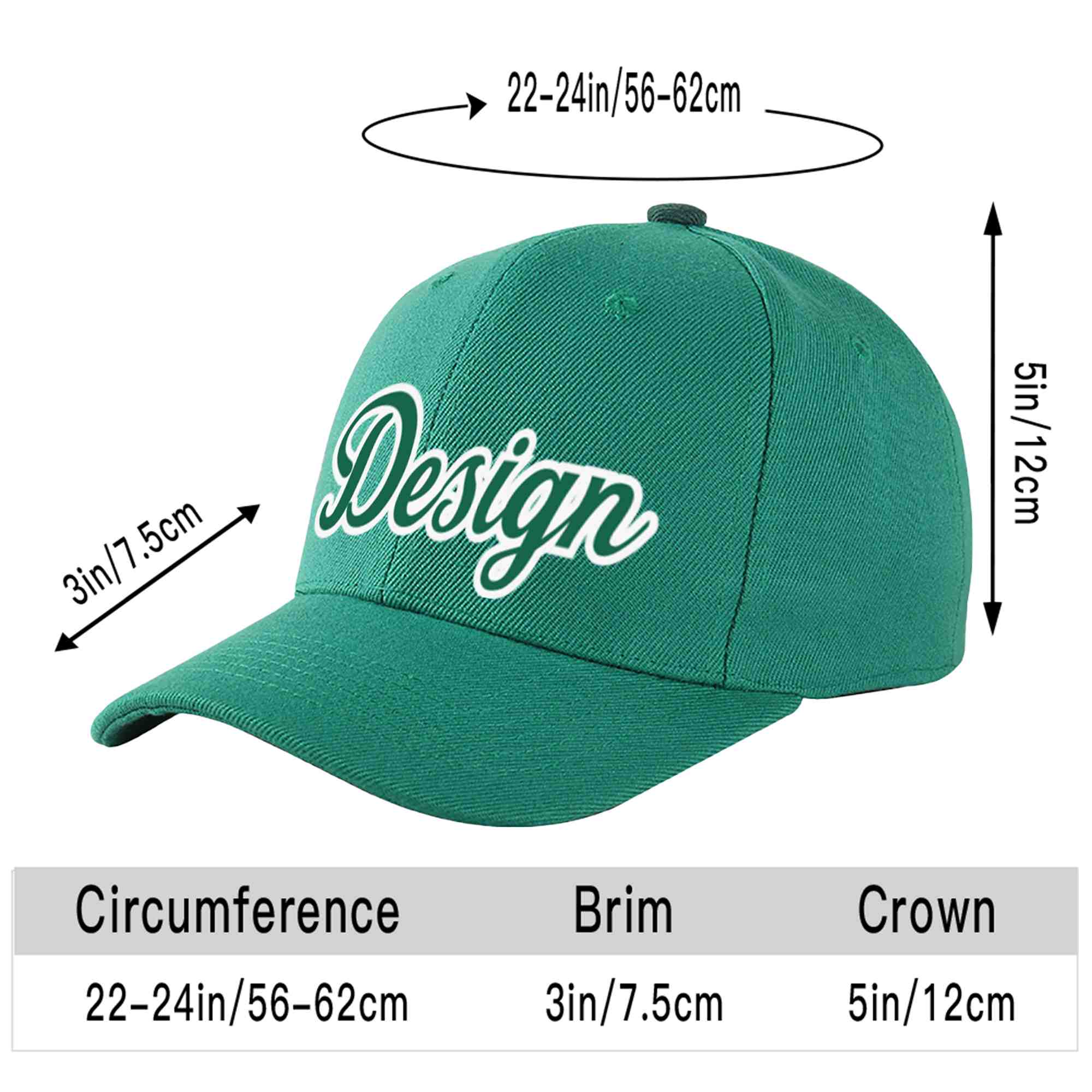 Casquette de baseball incurvée personnalisée vert clair Kelly vert-blanc avec avant-toit