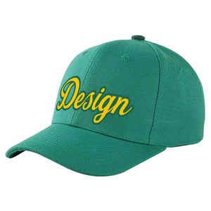 Custom Light Green Gold-Kelly Green Curved Eaves Sport Design Baseball Cap