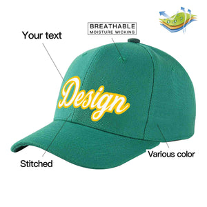 Casquette de baseball courbée personnalisée vert clair blanc-or avec avant-toit