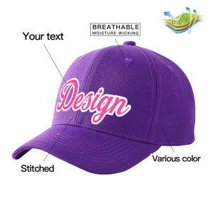 Casquette de baseball incurvée personnalisée violet rose-blanc avec avant-toit