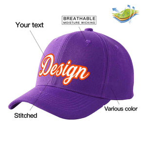 Casquette de baseball personnalisée, violet, blanc et orange, design sportif, avec avant-toit incurvé