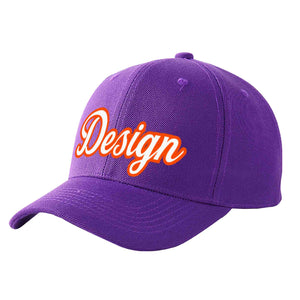 Casquette de baseball personnalisée, violet, blanc et orange, design sportif, avec avant-toit incurvé