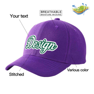 Casquette de baseball personnalisée violet blanc-vert Kelly incurvée Eaves Sport Design