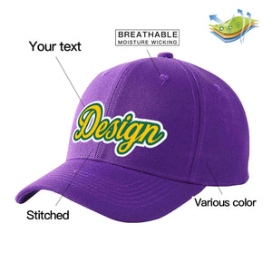 Casquette de baseball personnalisée avec avant-toit incurvé violet doré et vert Kelly