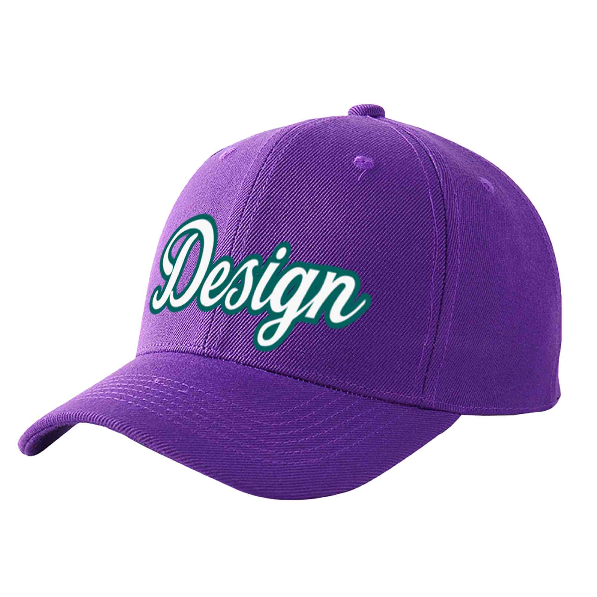 Casquette de baseball personnalisée violet blanc-aqua courbé Eaves Sport Design