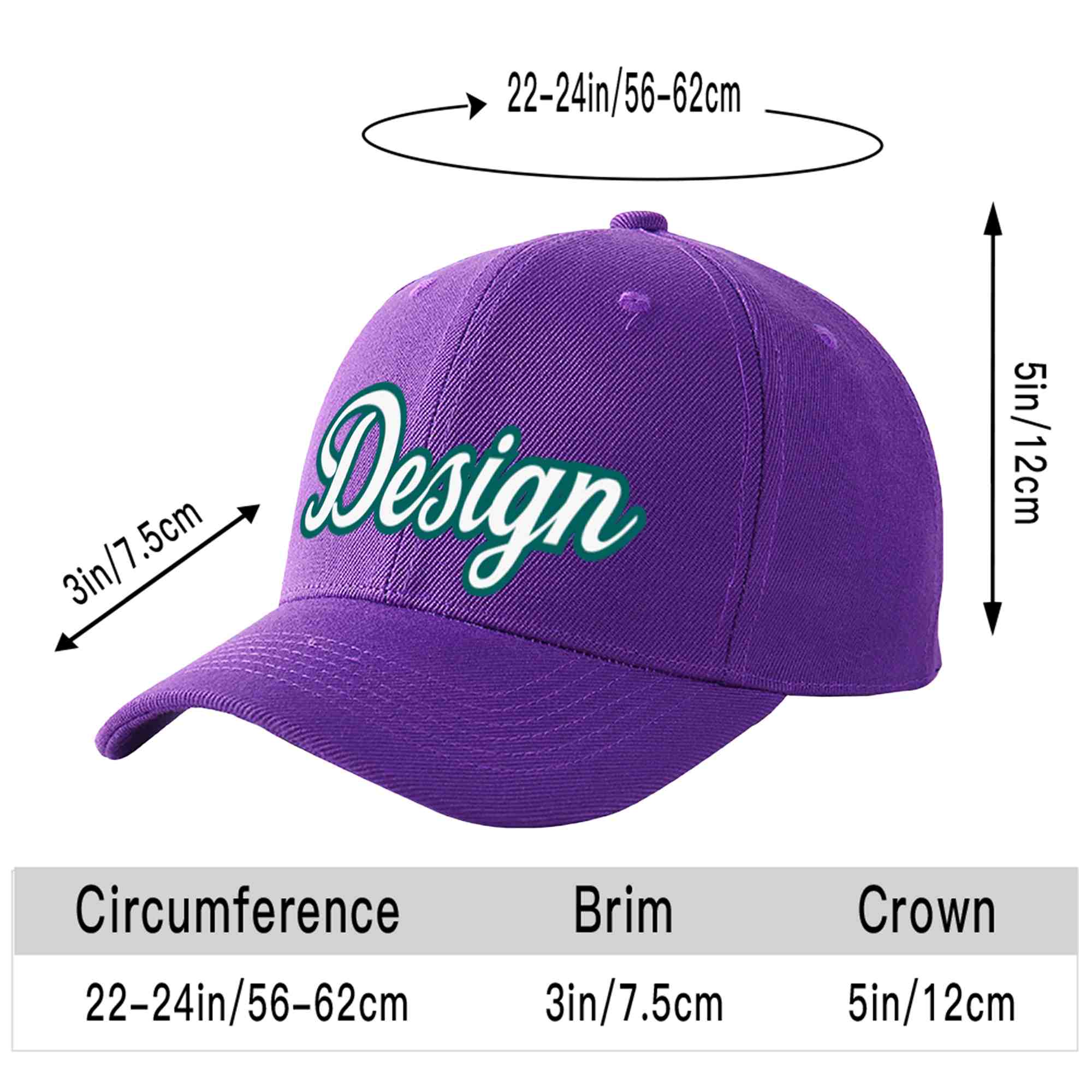 Casquette de baseball personnalisée violet blanc-aqua courbé Eaves Sport Design