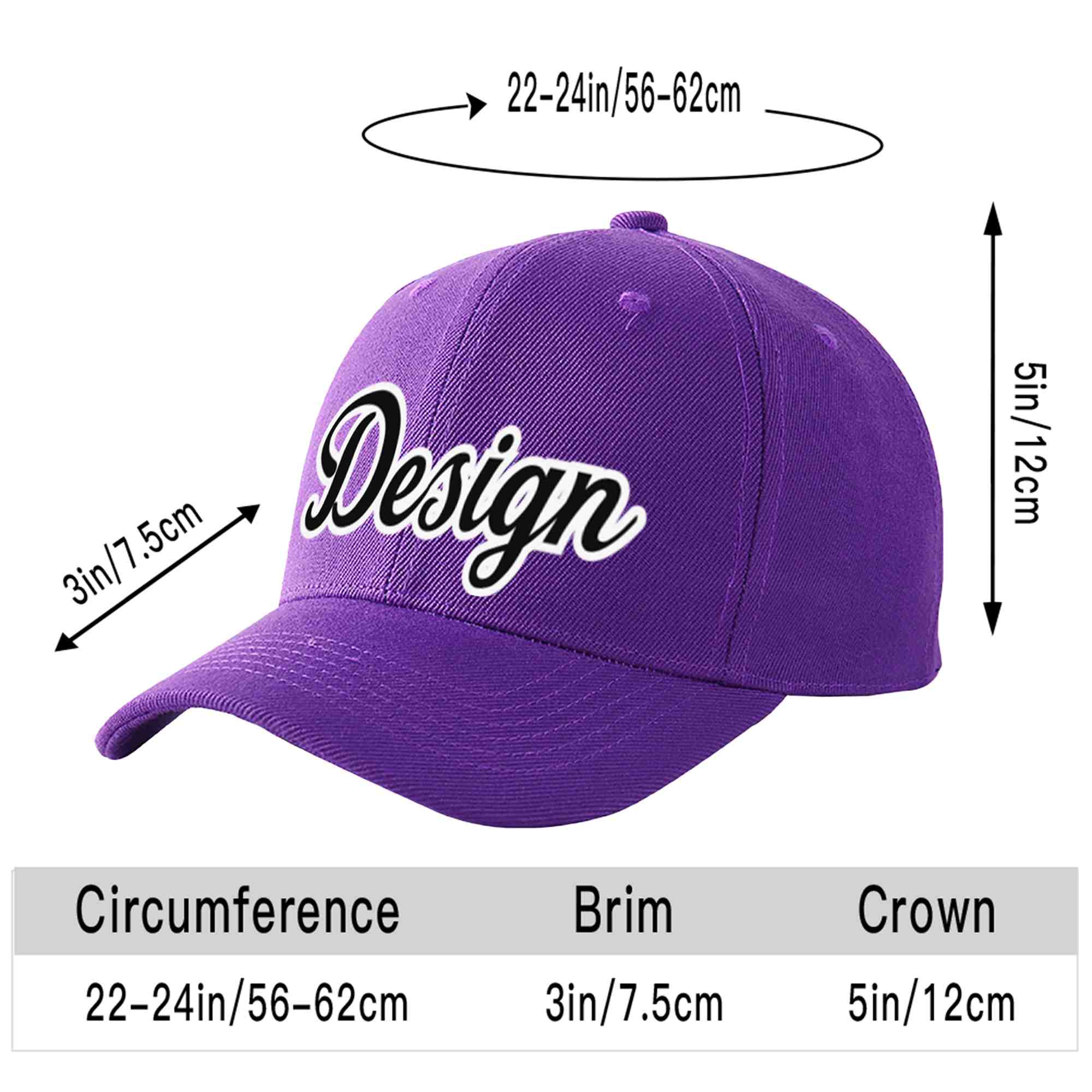 Casquette de baseball personnalisée violet noir-blanc incurvée Eaves Sport Design