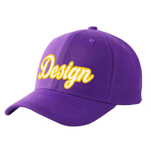 Casquette de baseball personnalisée violet blanc-or incurvée Eaves Sport Design