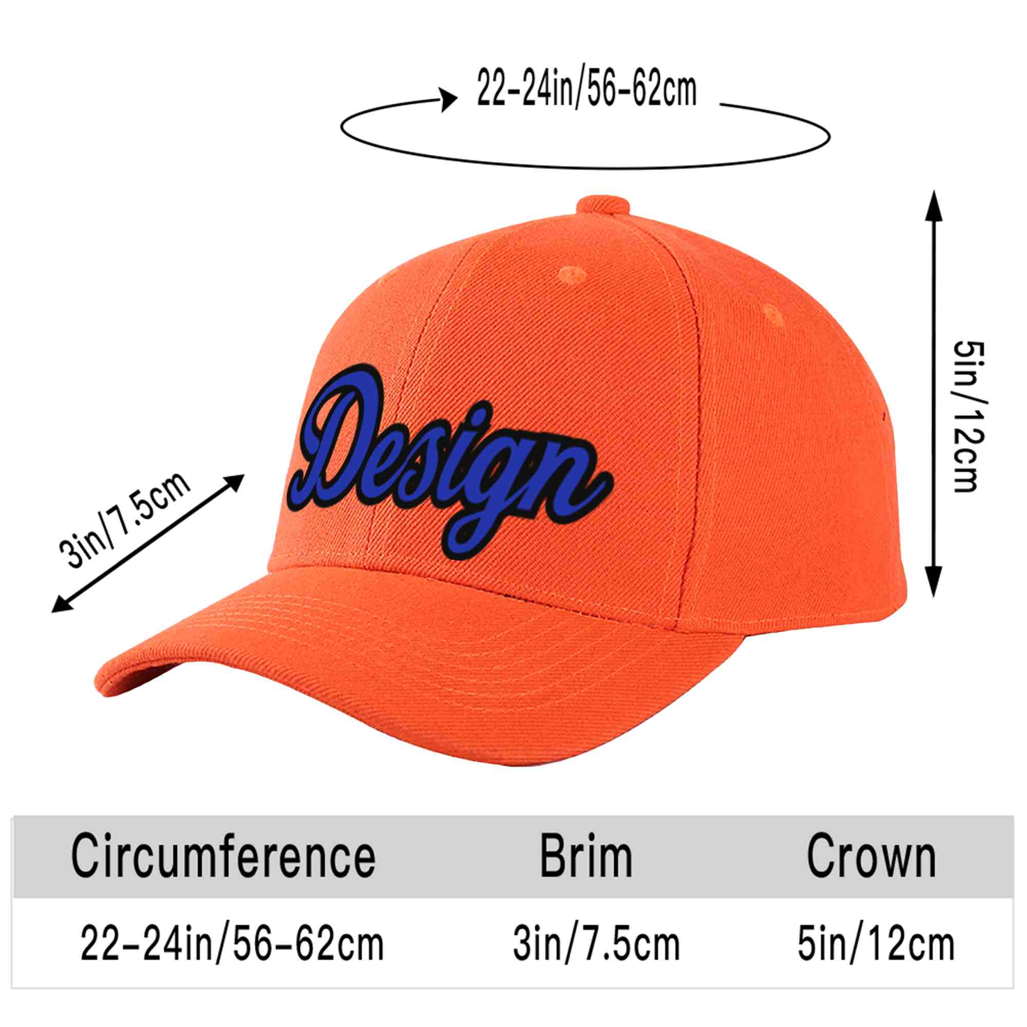 Custom Tangerine Royal-Black Curved Eaves Sport Design Baseball Cap