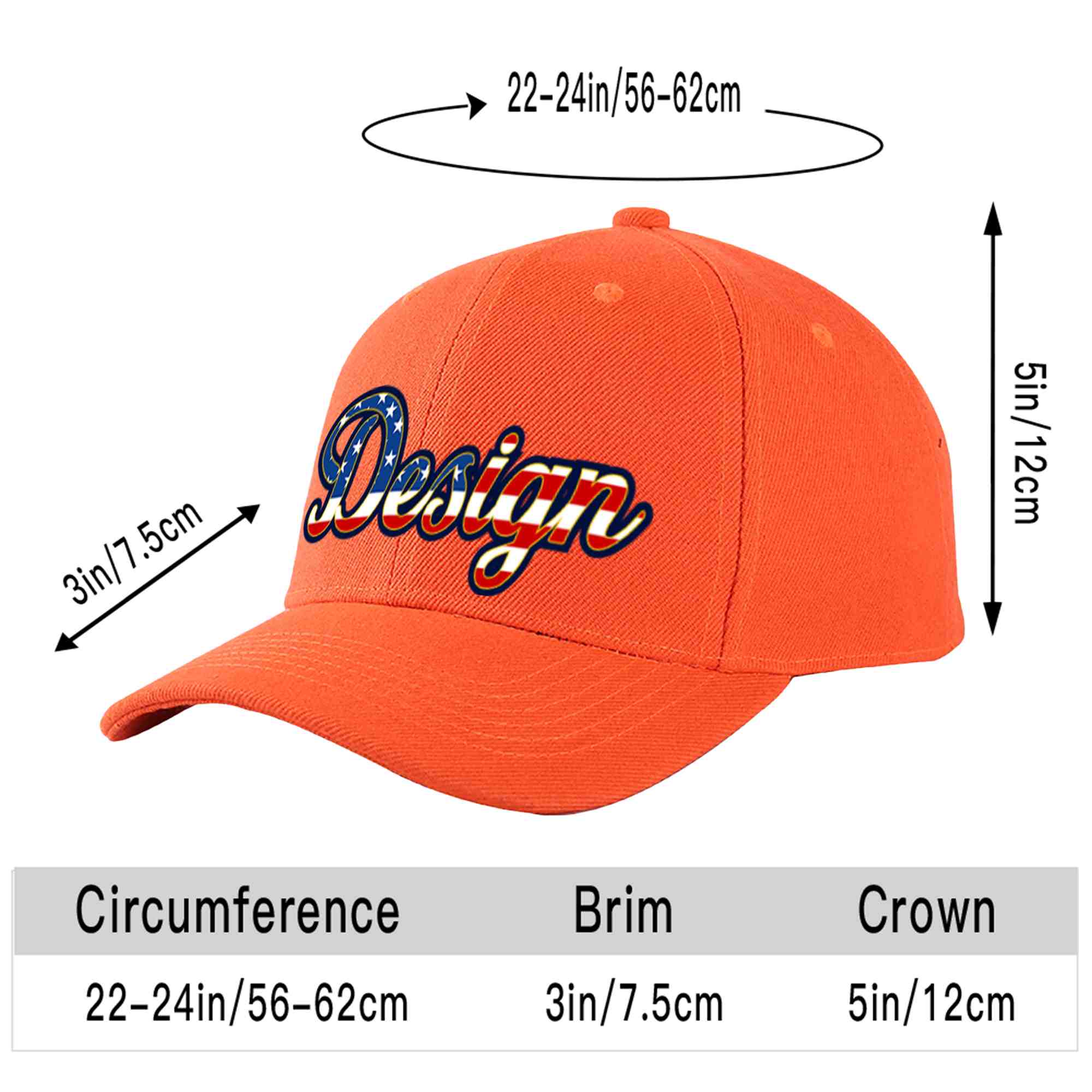 Custom Tangerine Vintage USA Flag-Gold Curved Eaves Sport Design Baseball Cap