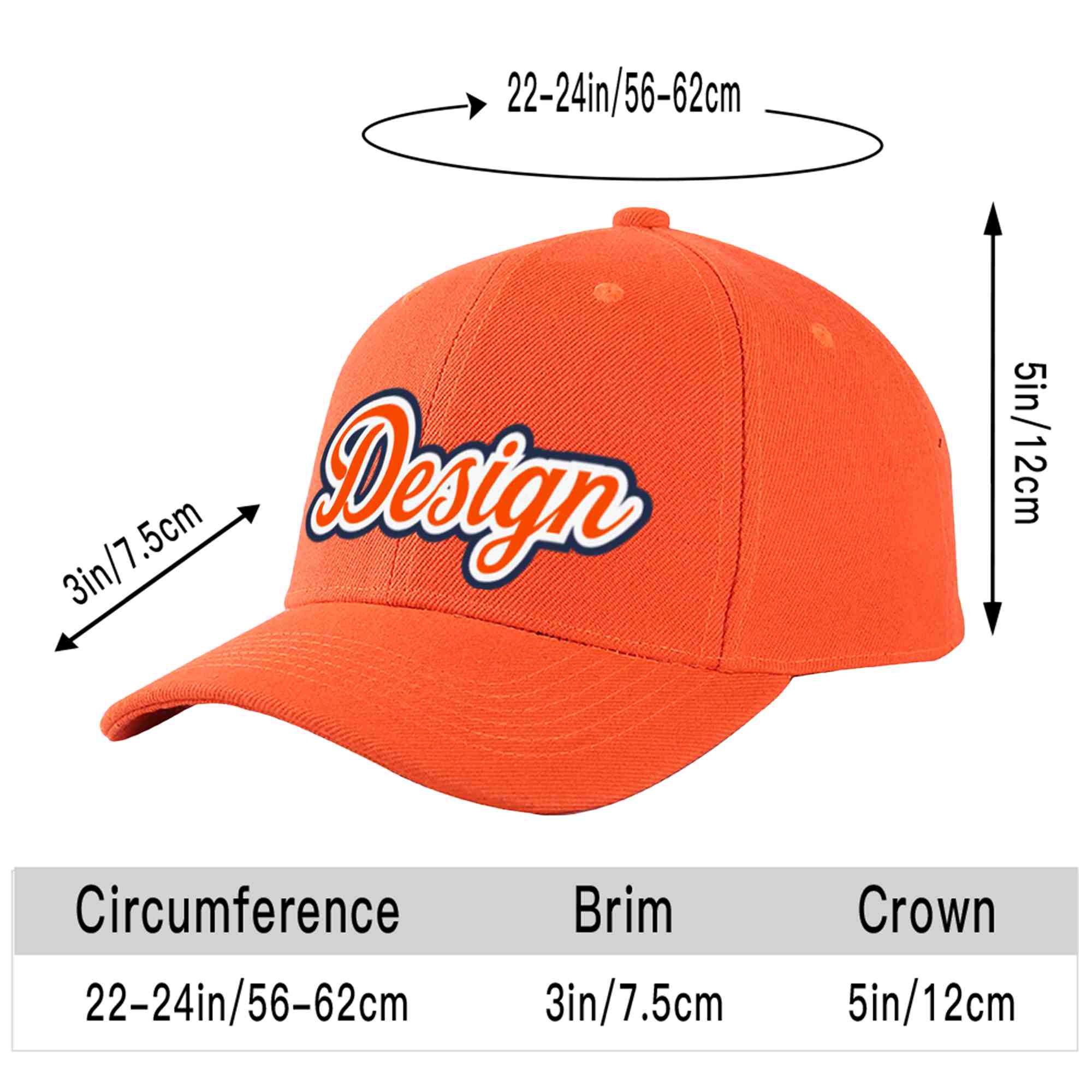 Custom Tangerine Orange-White Curved Eaves Sport Design Baseball Cap