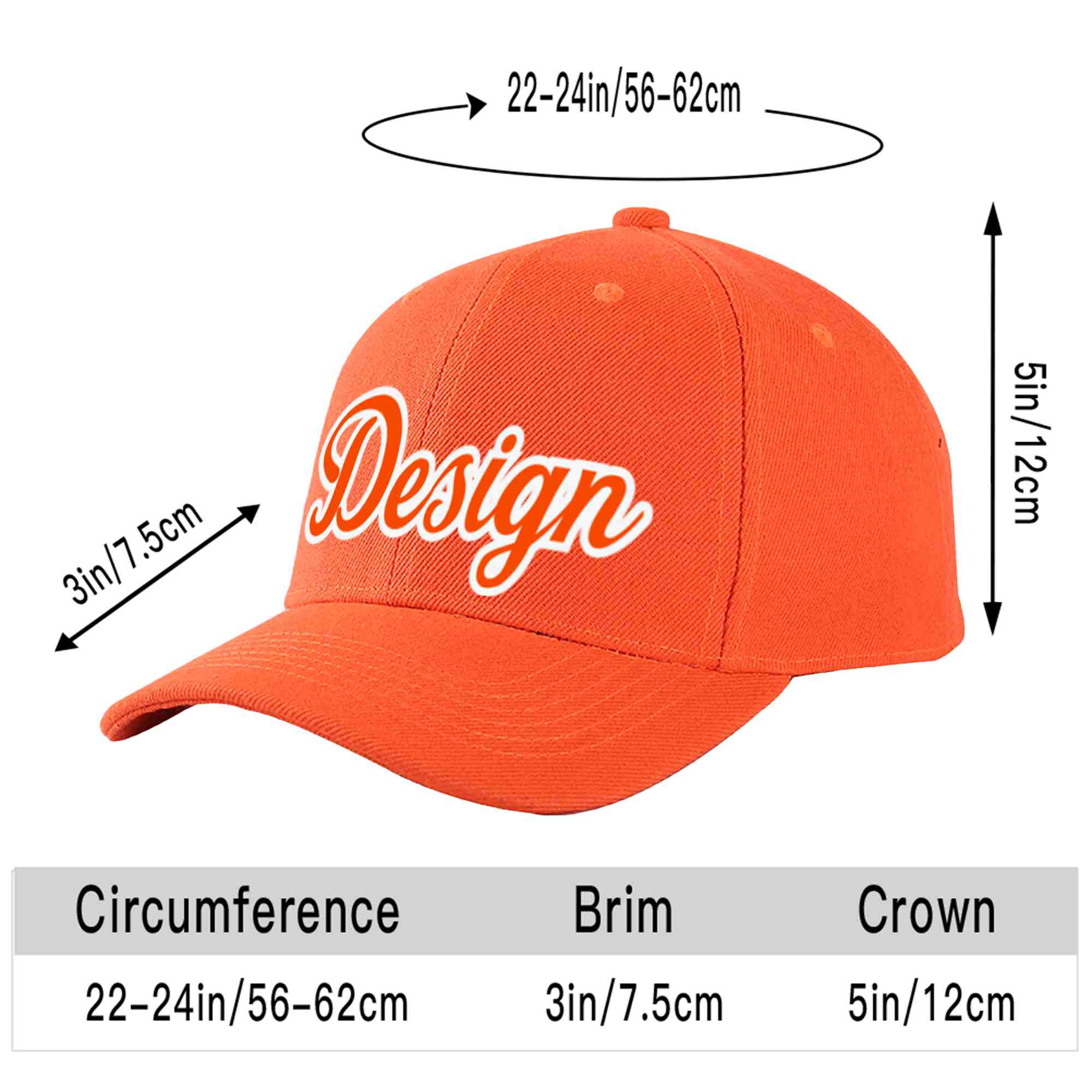 Custom Tangerine Orange-White Curved Eaves Sport Design Baseball Cap