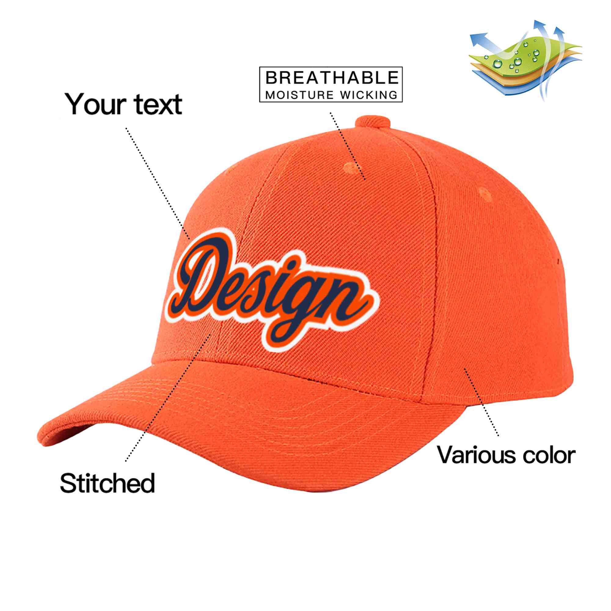 Casquette de baseball incurvée personnalisée Tangerine Navy-Orange Eaves Sport Design