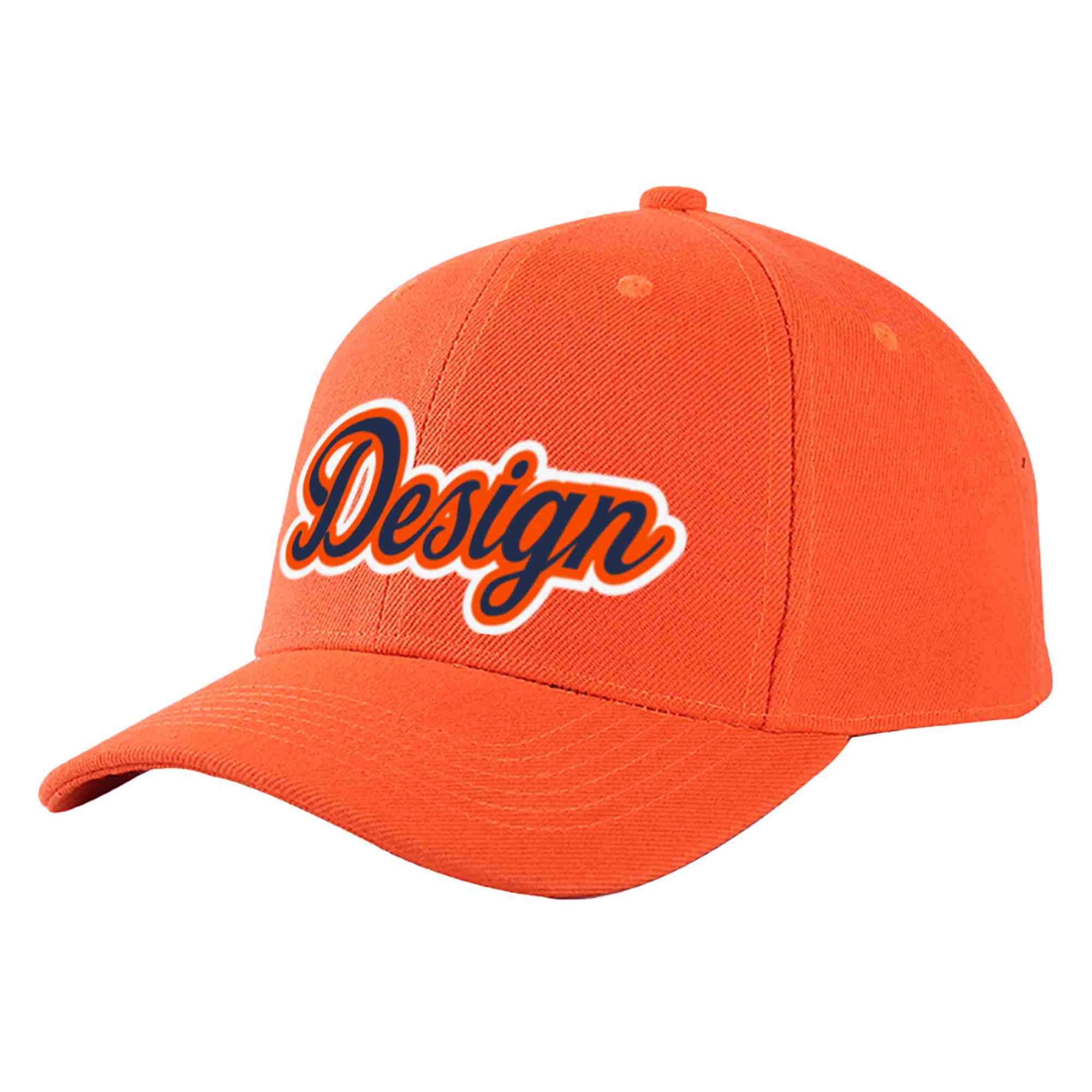 Custom Tangerine Navy-Orange Curved Eaves Sport Design Baseball Cap