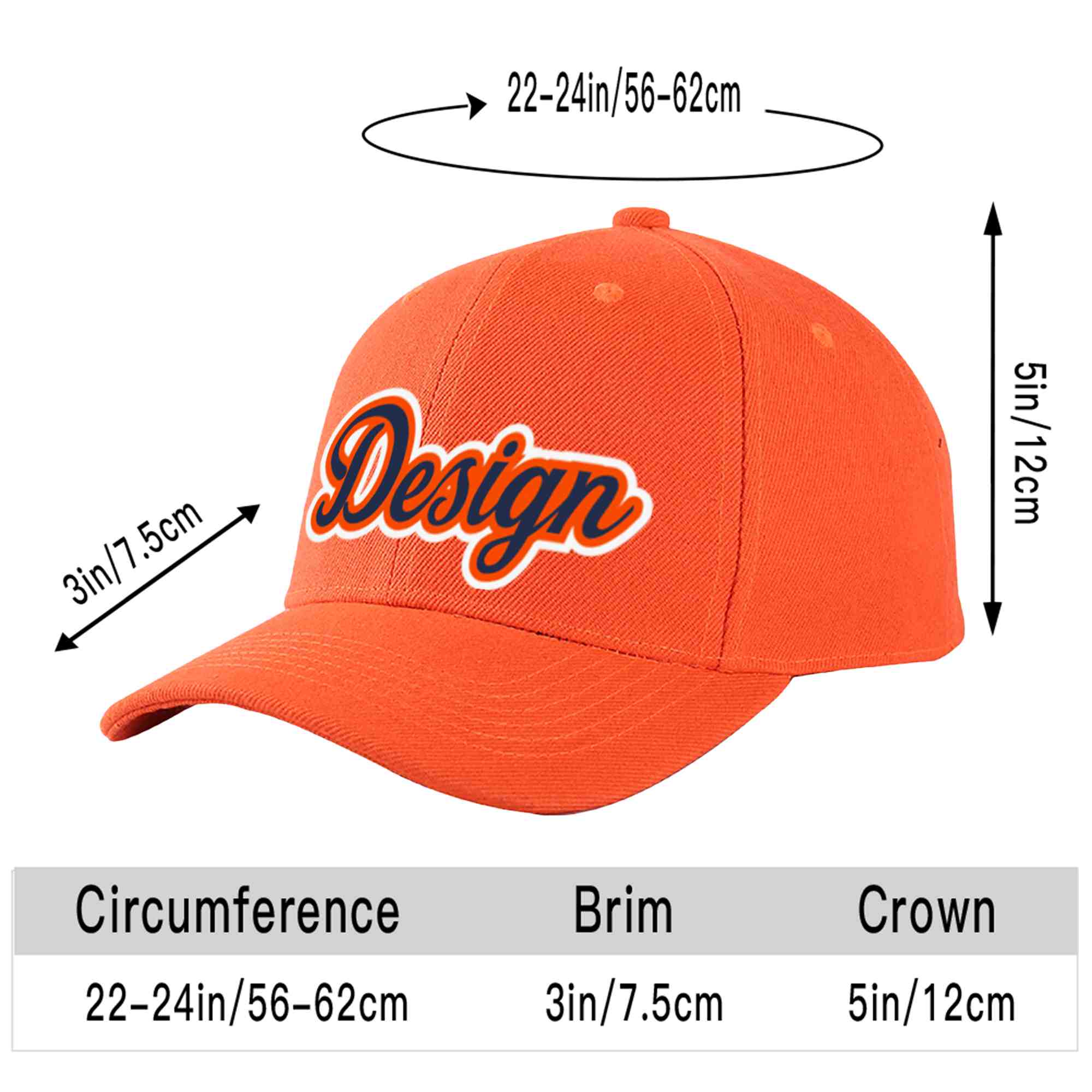 Casquette de baseball incurvée personnalisée Tangerine Navy-Orange Eaves Sport Design