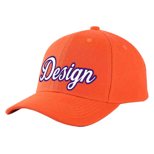 Custom Tangerine White-Purple Curved Eaves Sport Design Baseball Cap