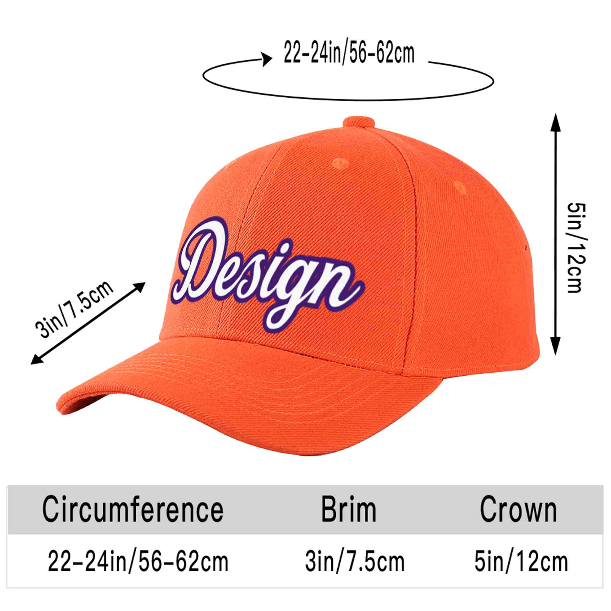 Casquette de baseball incurvée personnalisée Tangerine blanc-violet avec avant-toit