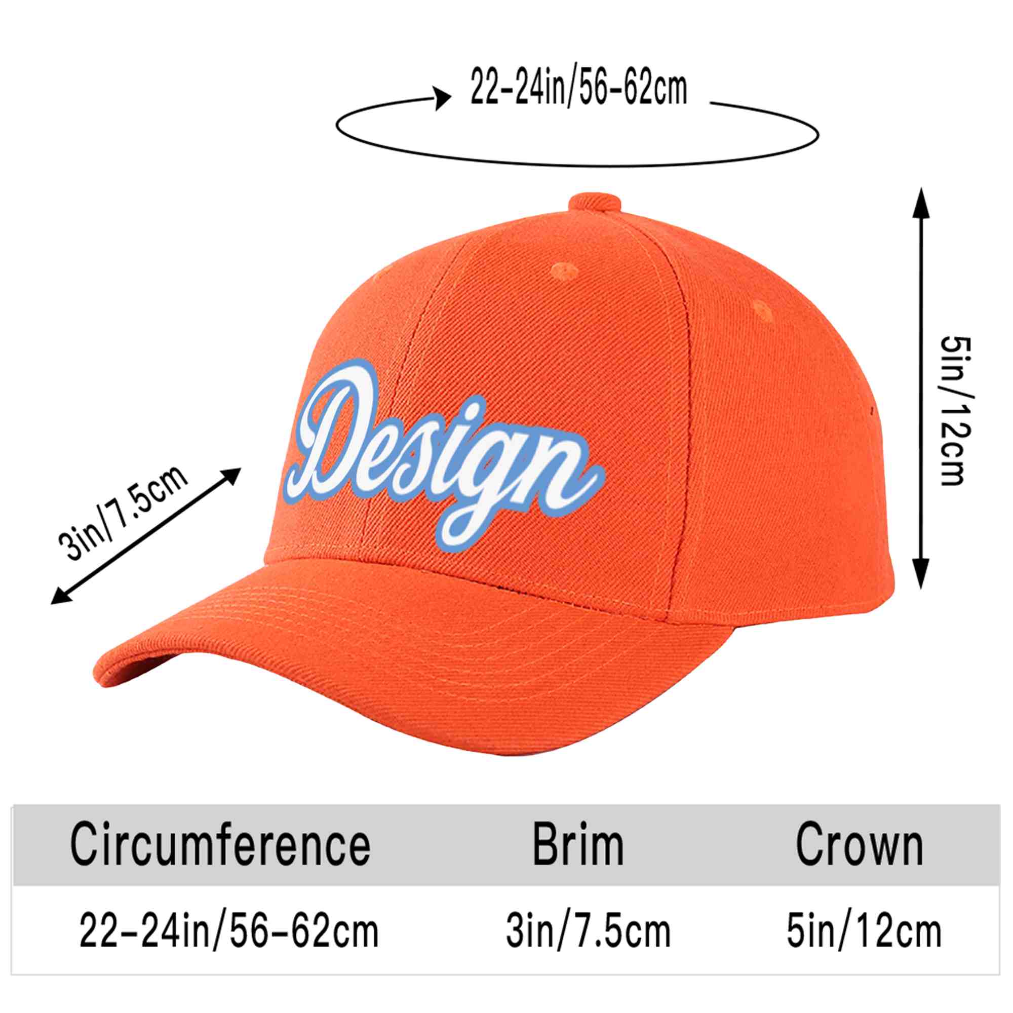 Casquette de baseball personnalisée Tangerine blanc-bleu clair incurvée Eaves Sport Design