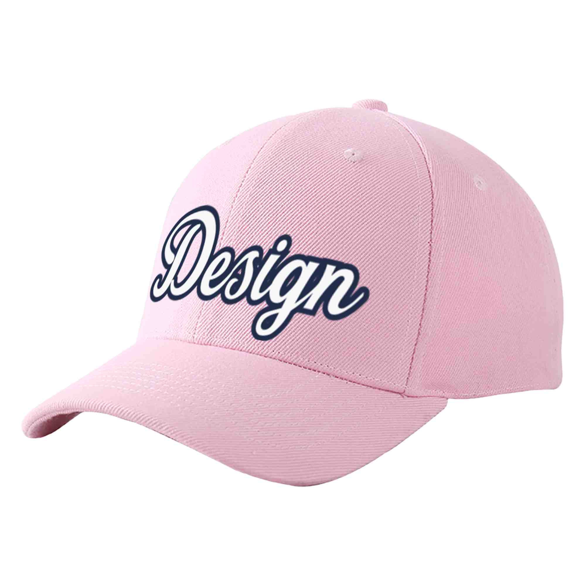 Custom Pink White-Navy Curved Eaves Sport Design Baseball Cap