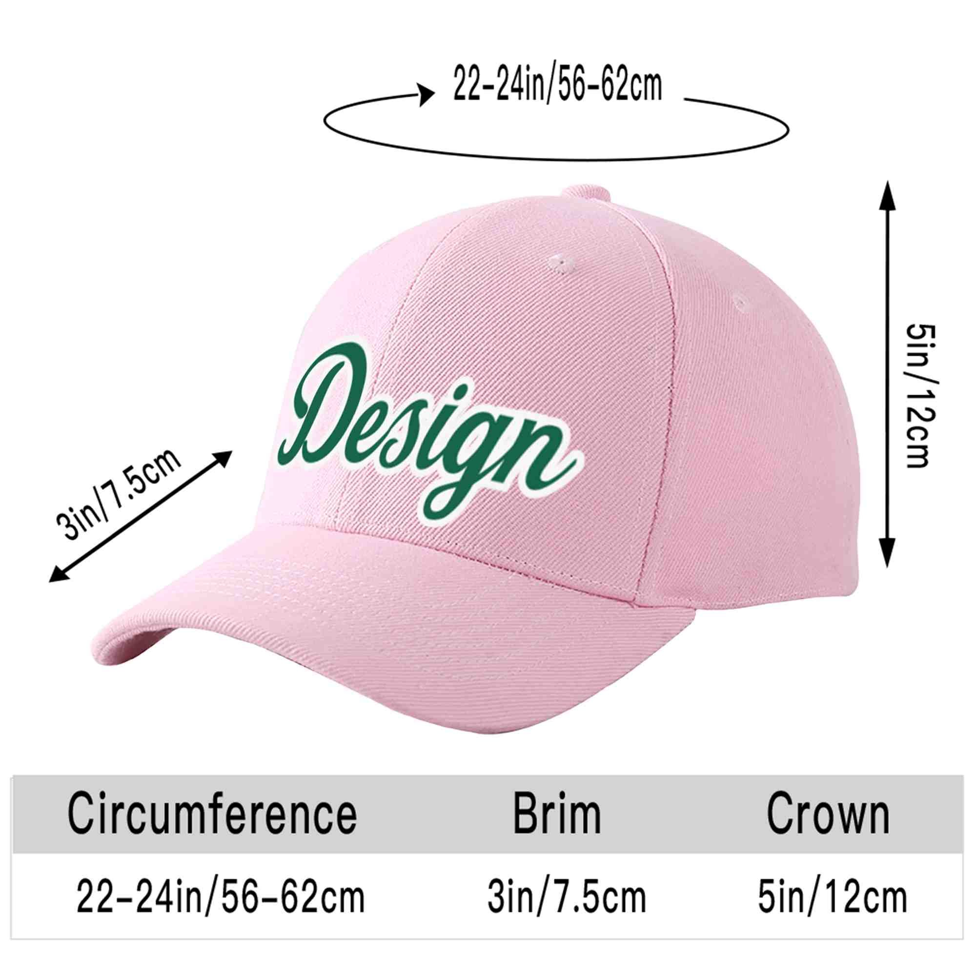 Custom Pink Kelly Green-White Curved Eaves Sport Design Baseball Cap