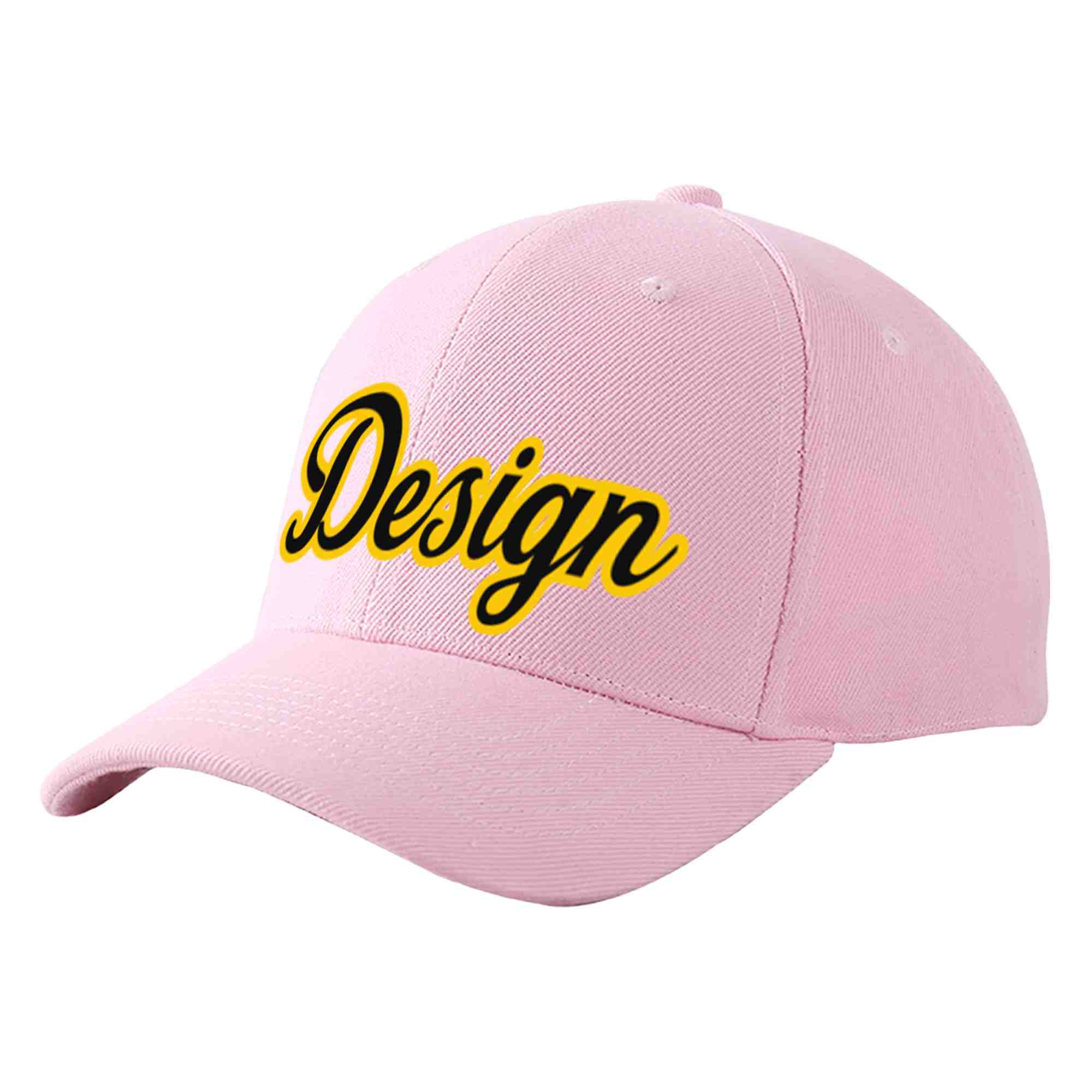 Custom Pink Black-Gold Curved Eaves Sport Design Baseball Cap