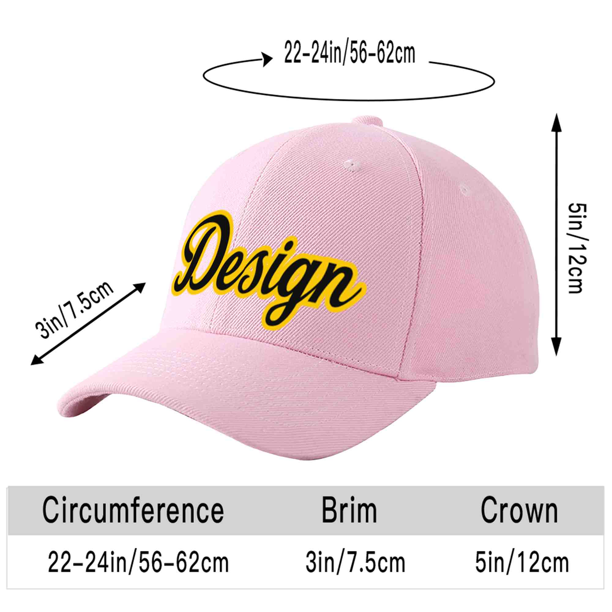 Custom Pink Black-Gold Curved Eaves Sport Design Baseball Cap