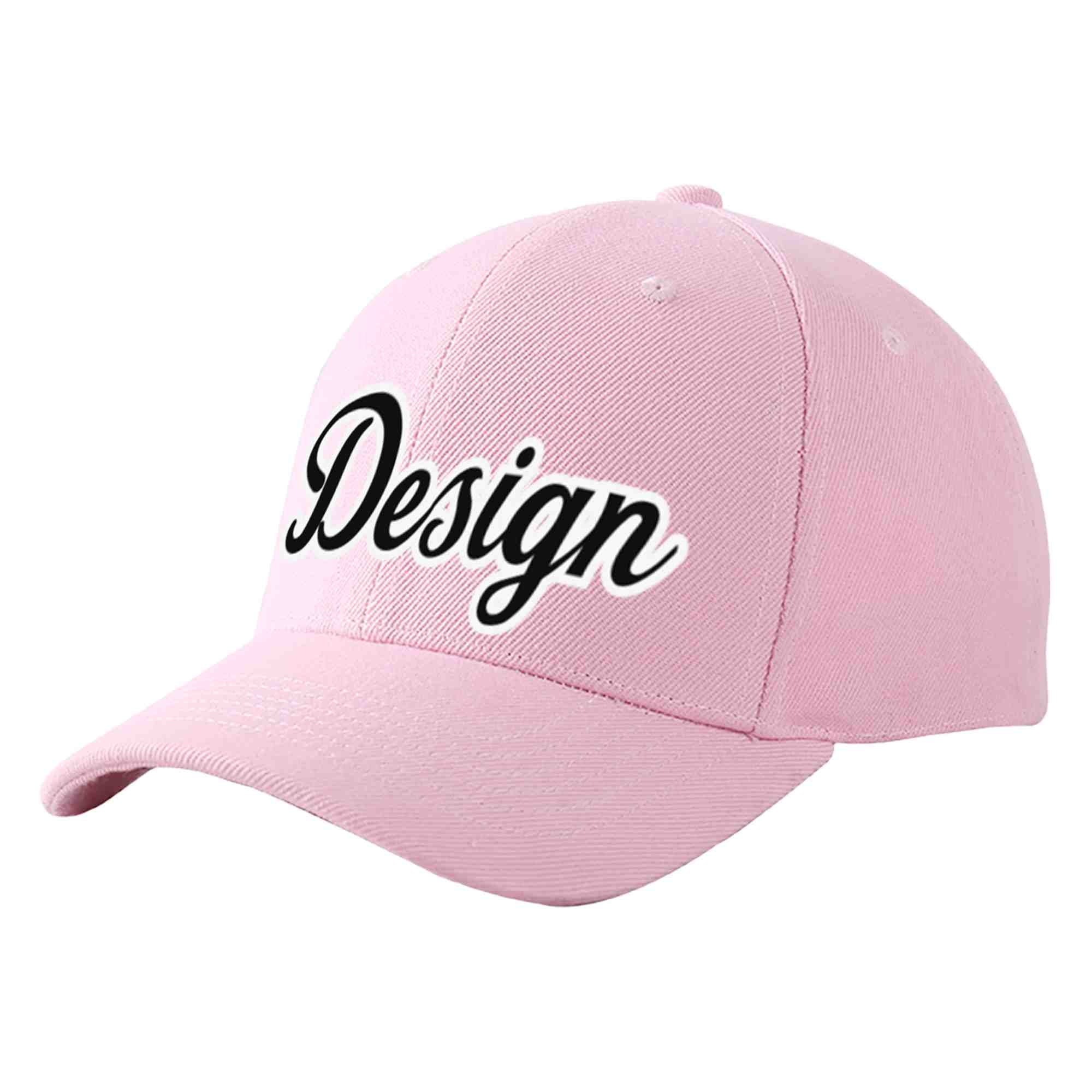 Custom Pink Black-White Curved Eaves Sport Design Baseball Cap