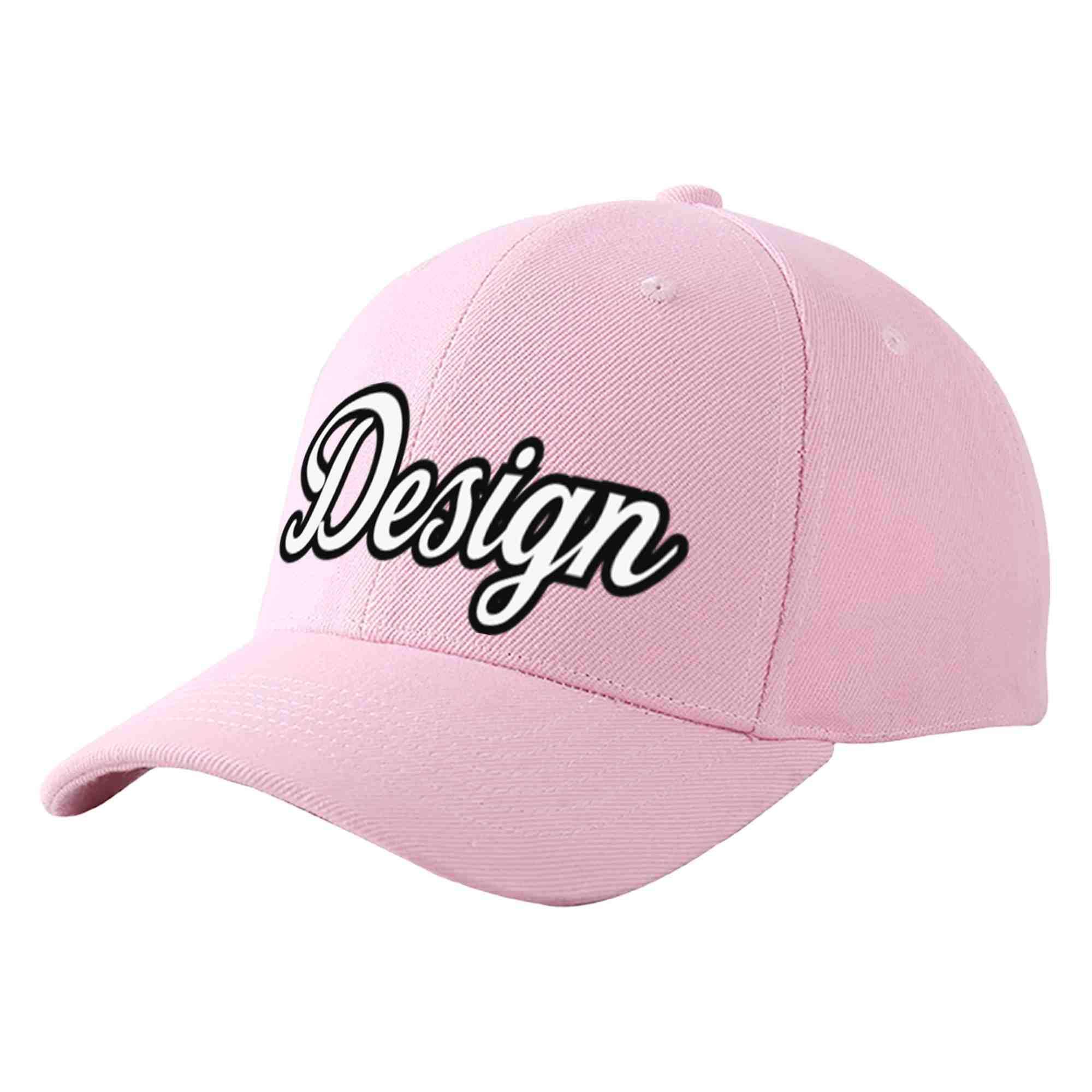 Custom Pink White-Black Curved Eaves Sport Design Baseball Cap