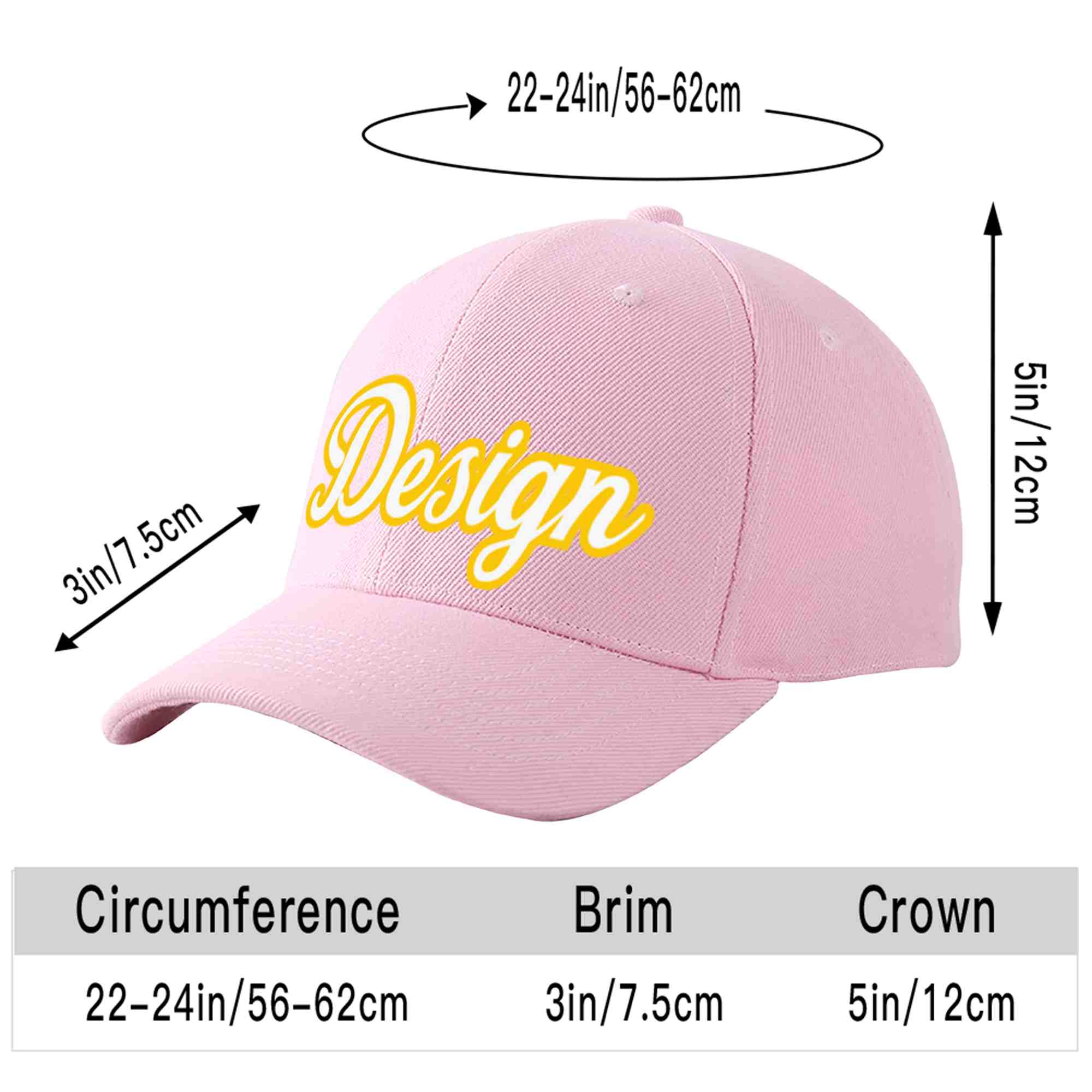 Custom Pink White-Gold Curved Eaves Sport Design Baseball Cap