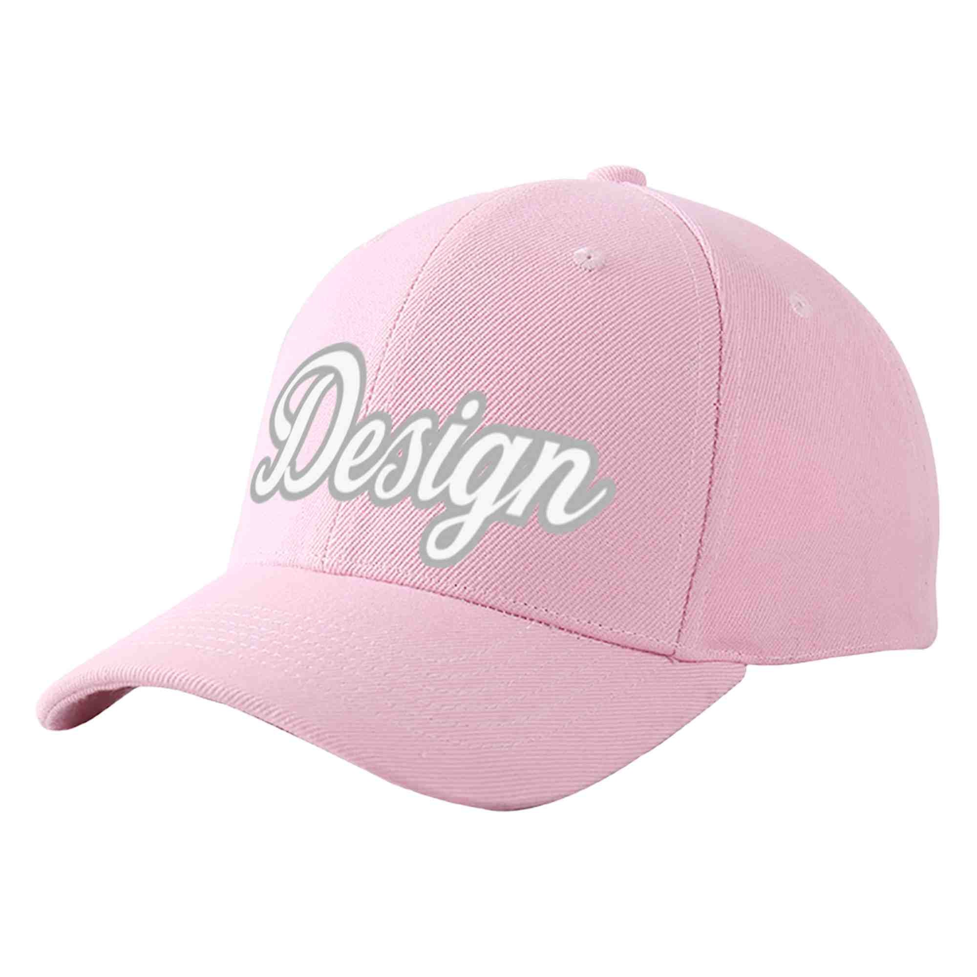 Custom Pink White-Gray Curved Eaves Sport Design Baseball Cap