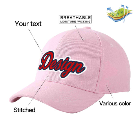 Custom Pink Red-Navy Curved Eaves Sport Design Baseball Cap