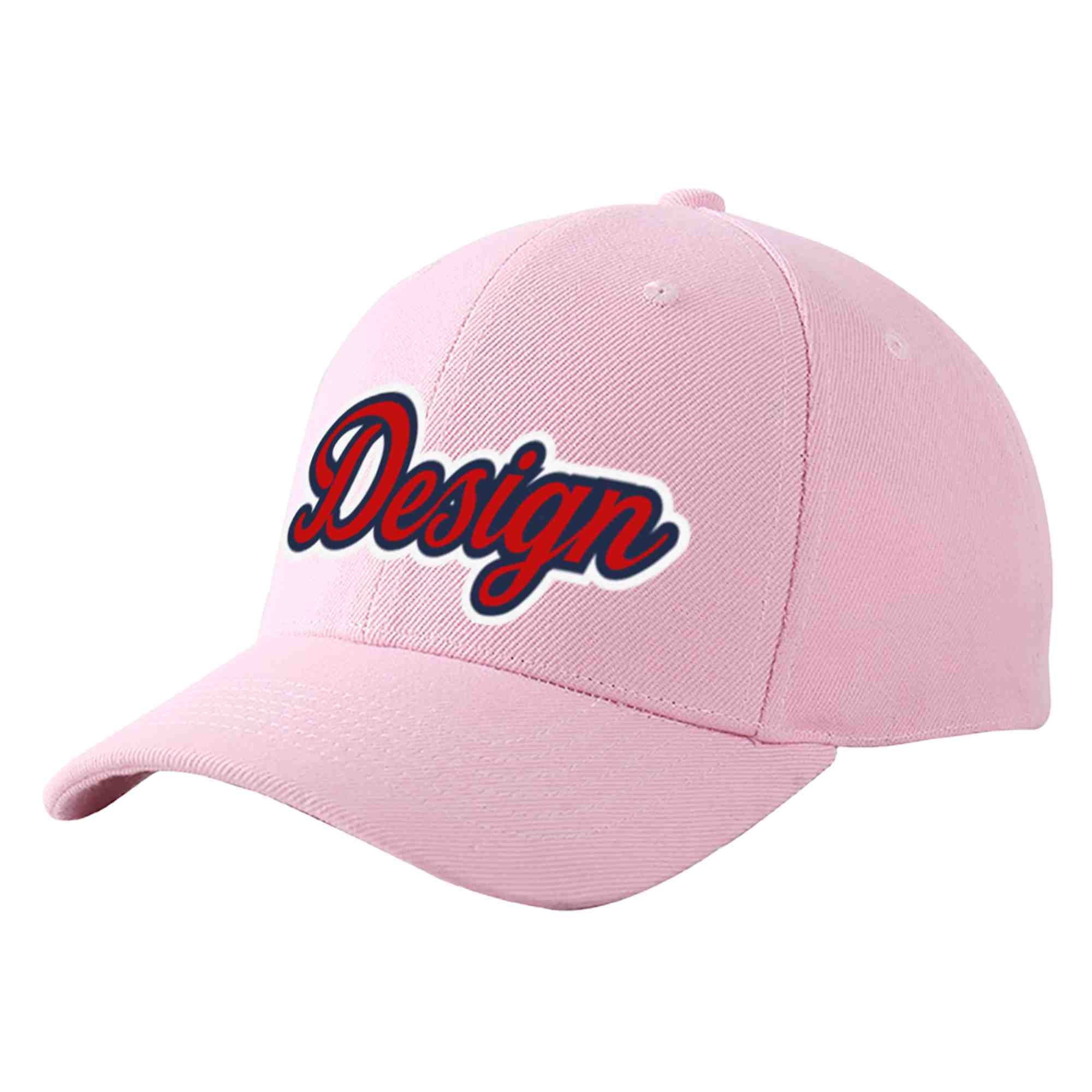 Custom Pink Red-Navy Curved Eaves Sport Design Baseball Cap