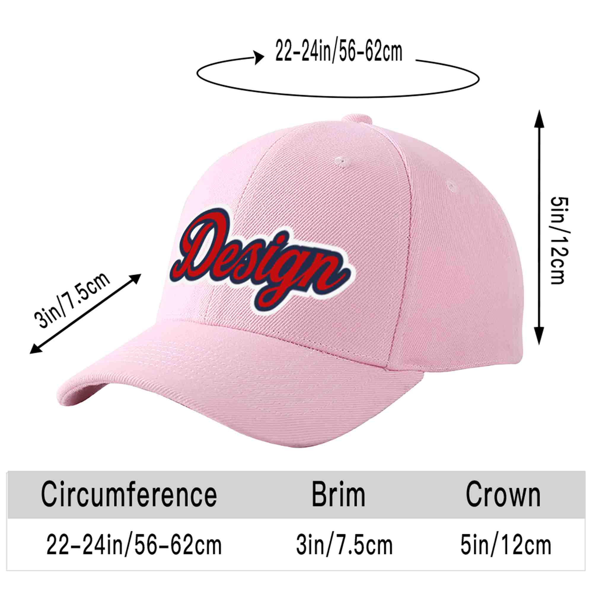 Custom Pink Red-Navy Curved Eaves Sport Design Baseball Cap