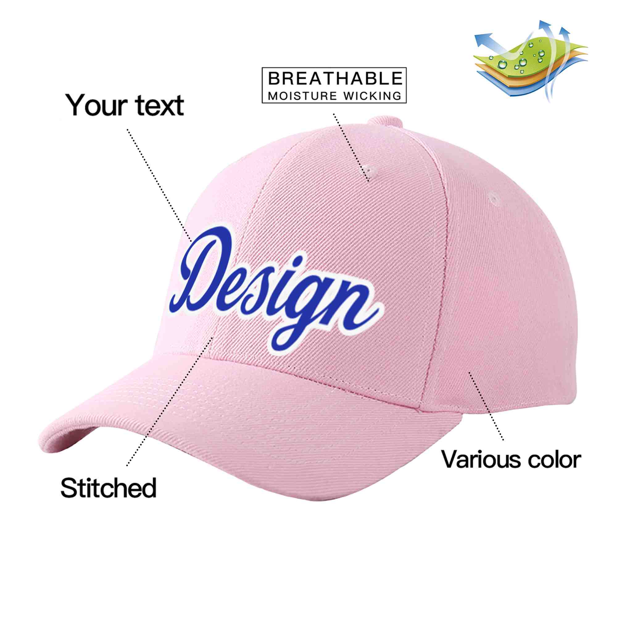 Custom Pink Royal-White Curved Eaves Sport Design Baseball Cap