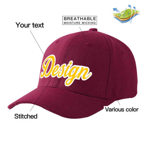 Custom Red Wine Gold-White Curved Eaves Sport Design Baseball Cap