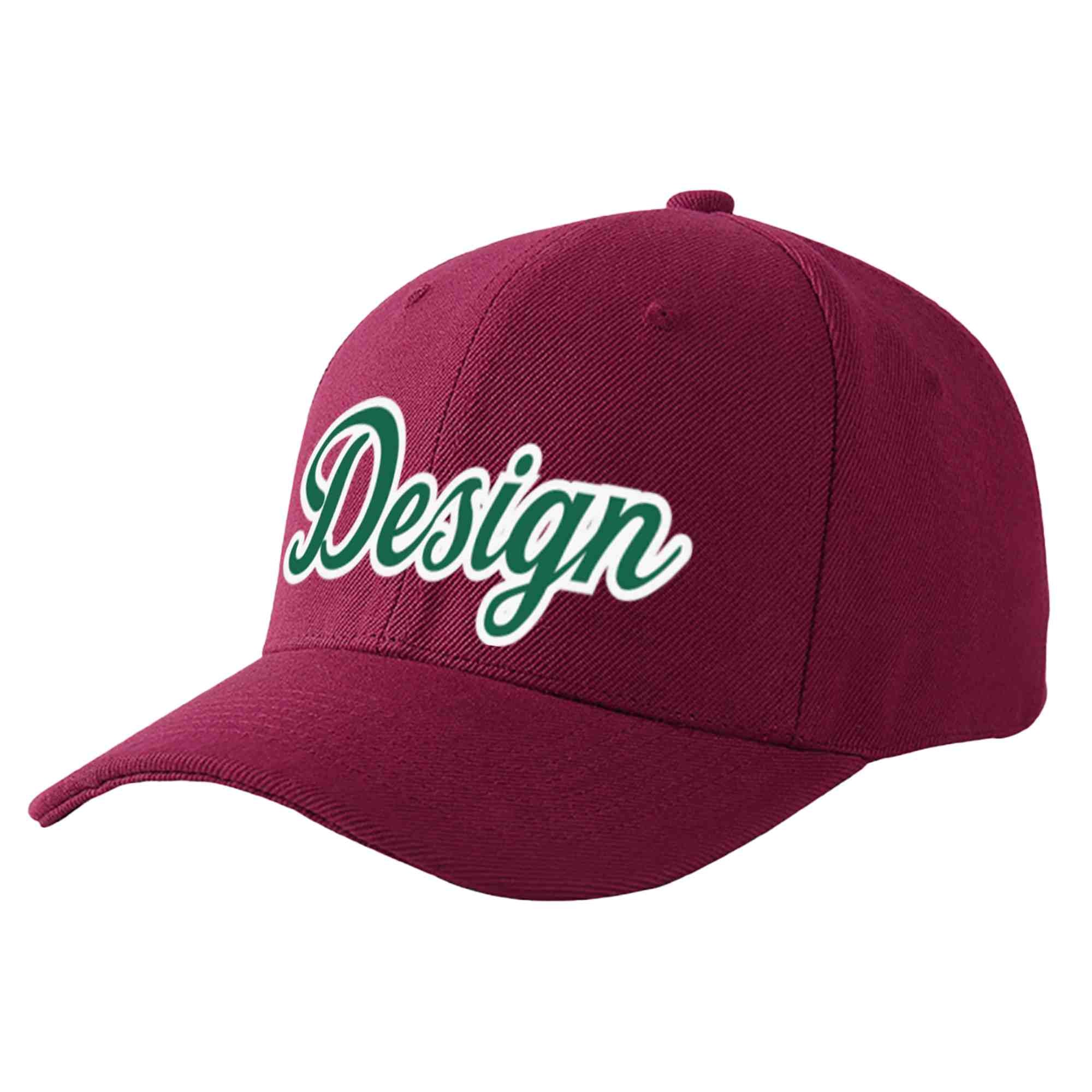 Vin rouge personnalisé Kelly vert-blanc courbé Eaves Sport Design casquette de baseball