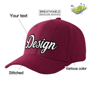 Custom Red Wine White-Black Curved Eaves Sport Design Baseball Cap