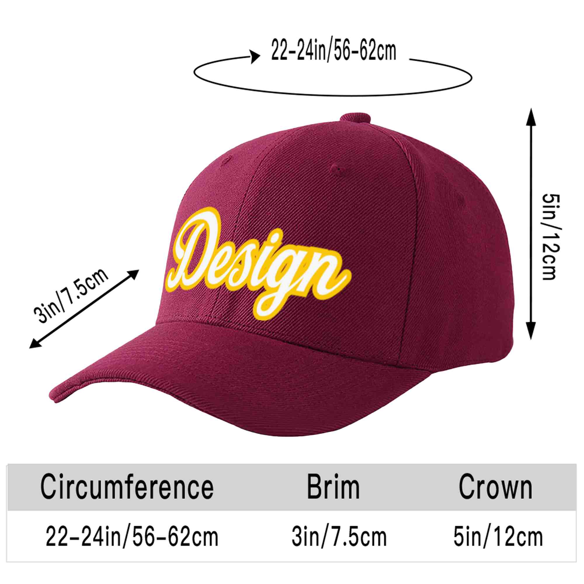 Custom Red Wine White-Gold Curved Eaves Sport Design Baseball Cap