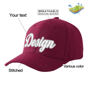 Custom Red Wine White-Gray Curved Eaves Sport Design Baseball Cap