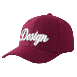 Custom Red Wine White-Gray Curved Eaves Sport Design Baseball Cap