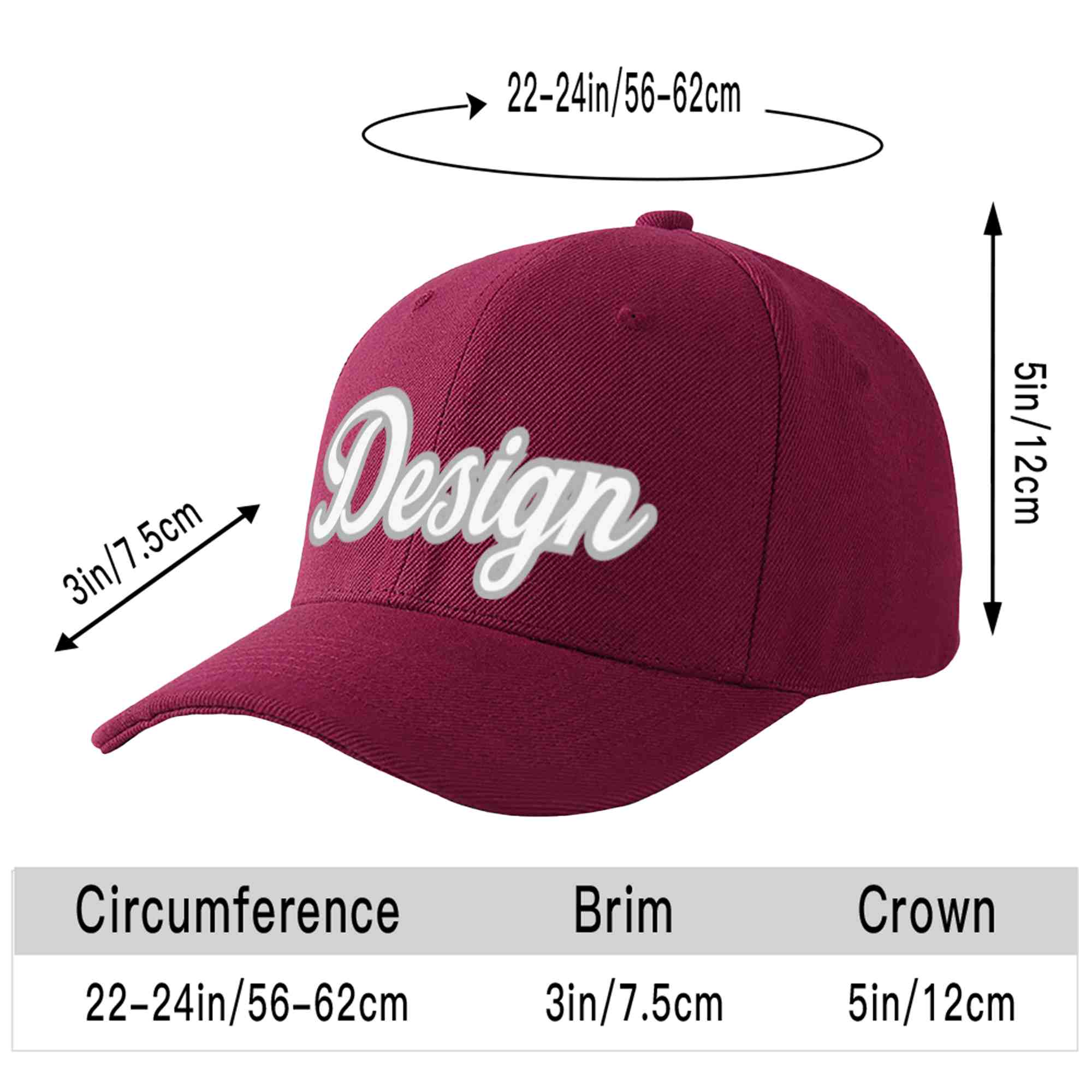 Custom Red Wine White-Gray Curved Eaves Sport Design Baseball Cap