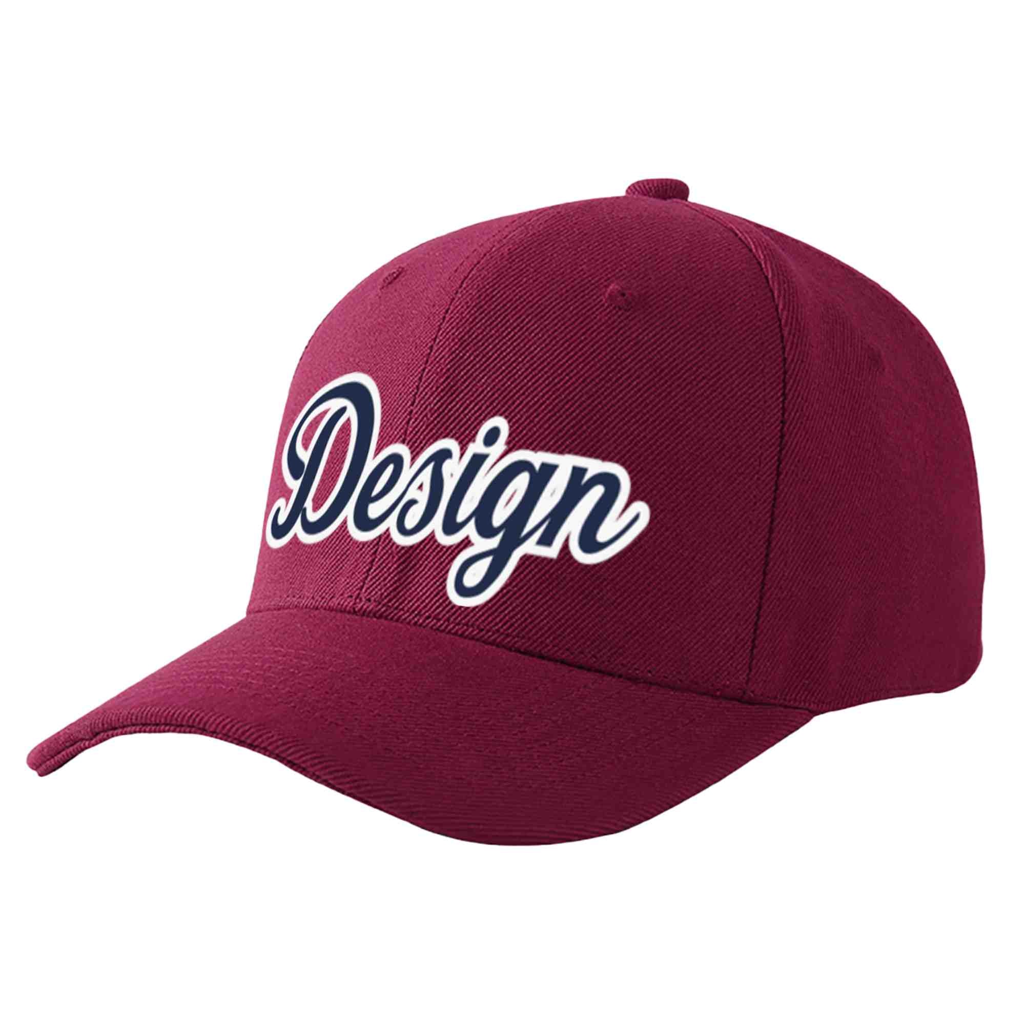 Custom Red Wine Navy-White Curved Eaves Sport Design Baseball Cap