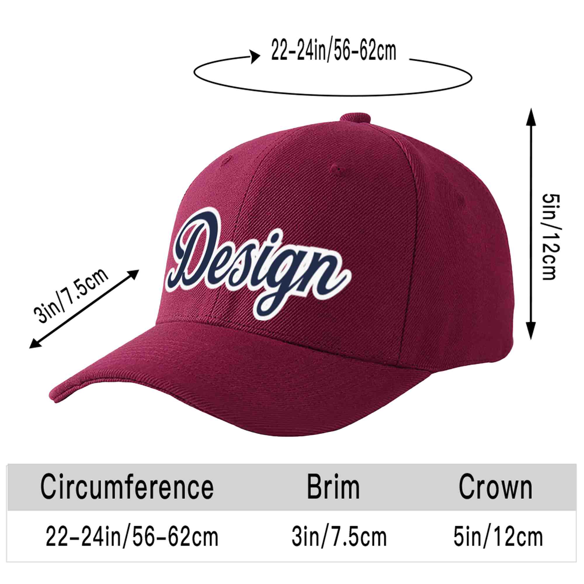 Custom Red Wine Navy-White Curved Eaves Sport Design Baseball Cap