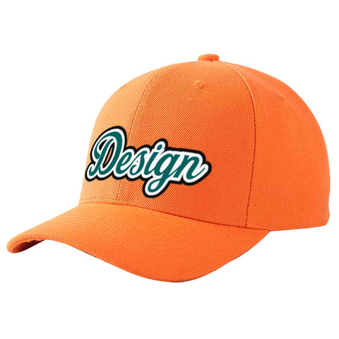 Custom Orange Aqua-White Curved Eaves Sport Design Baseball Cap