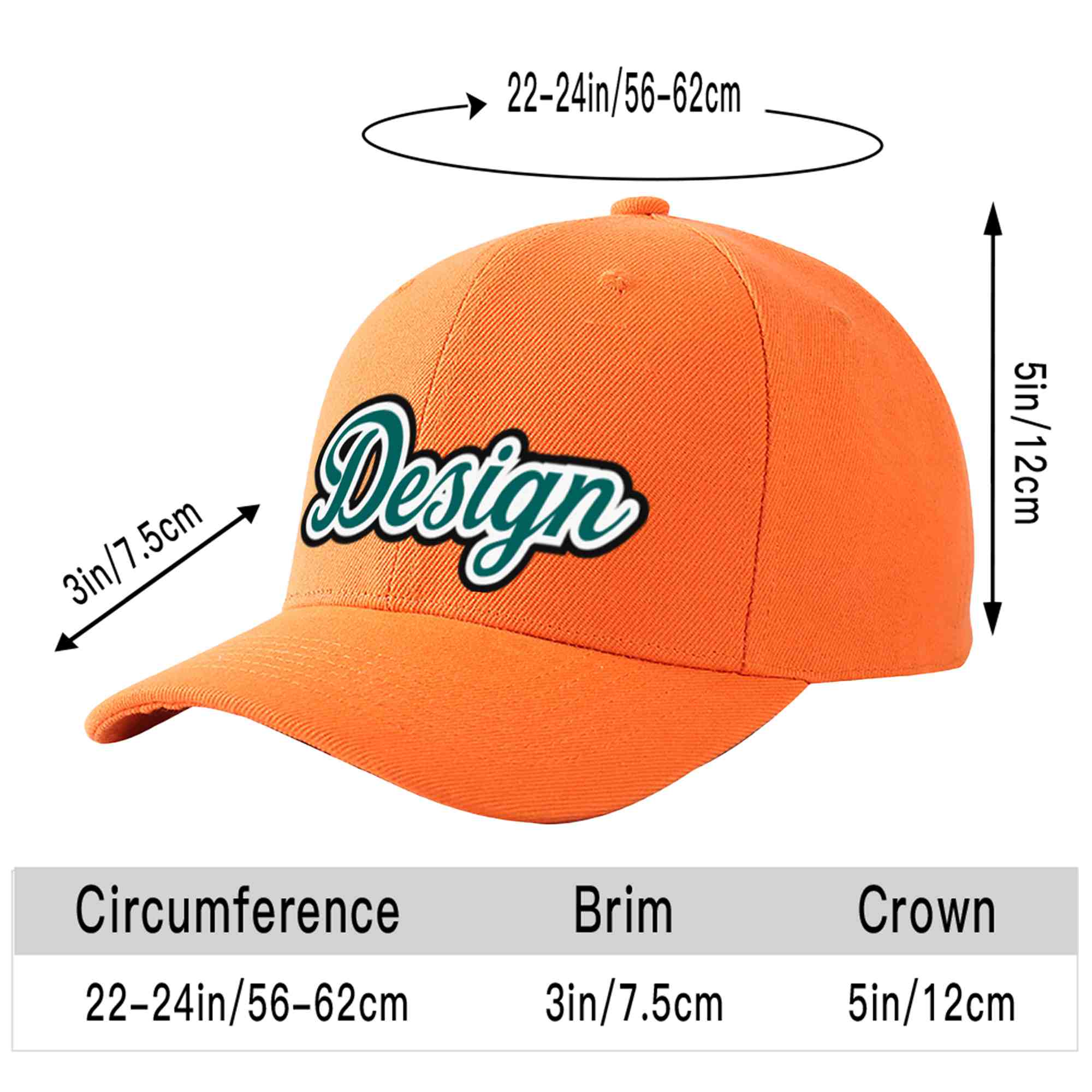 Casquette de baseball personnalisée orange Aqua-White Curved Eaves Sport Design