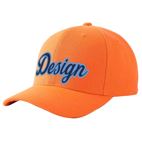 Custom Orange Navy-Light Blue Curved Eaves Sport Design Baseball Cap