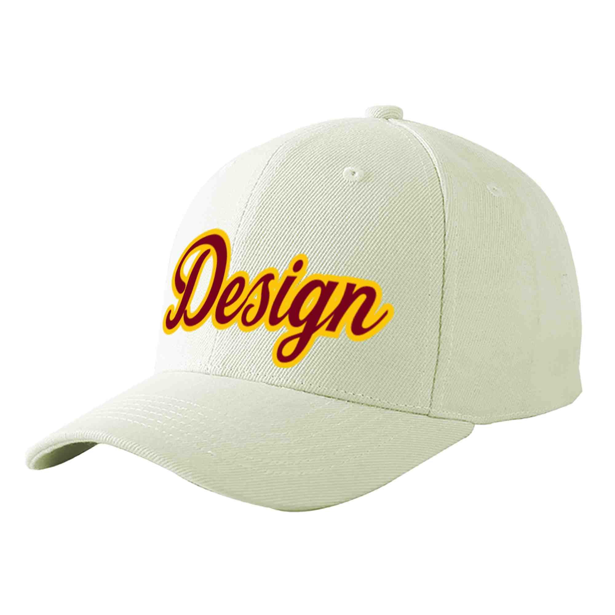 Custom Cream Crimson-Gold Curved Eaves Sport Design Baseball Cap